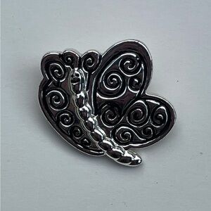 Vintage New View Butterfly Brooch Pin Repousse Swirls Silver Tone 3D Signed